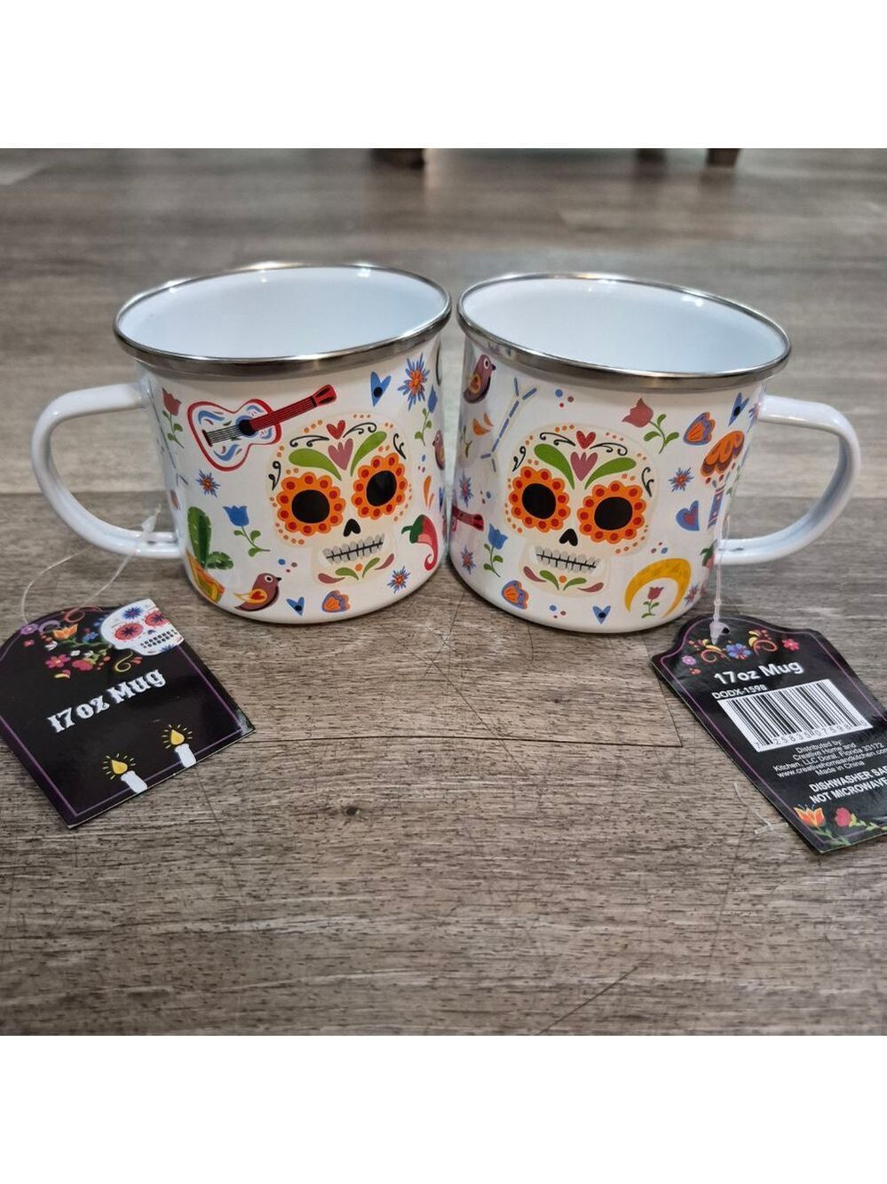 Cook Prep Eat White Multi-color Day of the Dead 17oz Mugs set